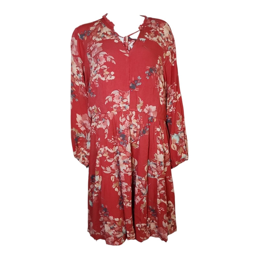 Torrid Dress Womens Plus Size 2 Coral Pink Floral Crinkle Gauze Voluminous Tie